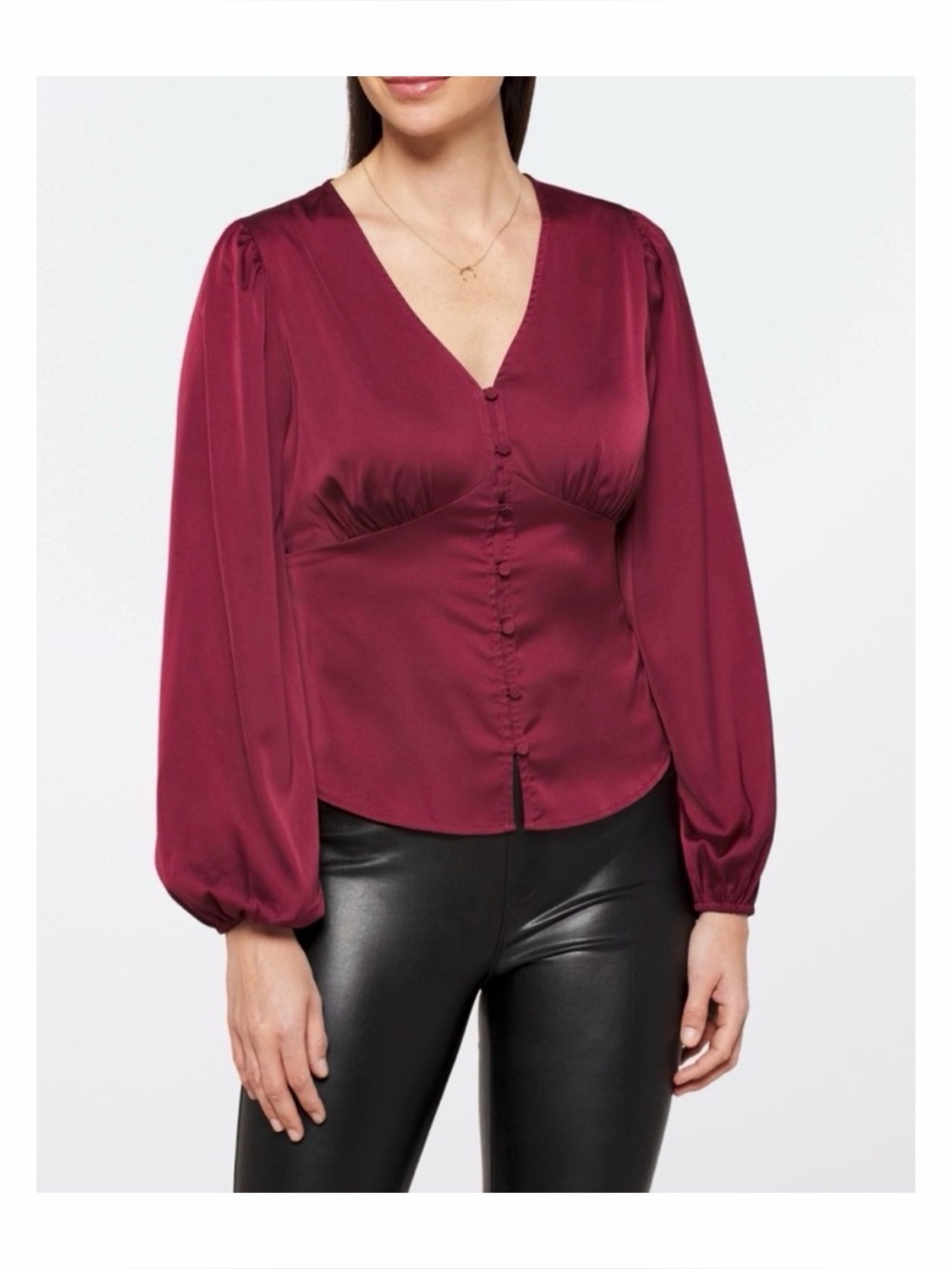 NWOT Violets & Roses Harleigh Satin Blouse in Burgundy